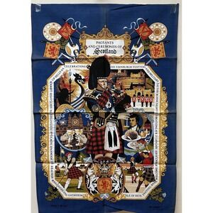 Vtg Cotton Tea Towel Pageants Ceremonies of Scotland Wall Hanging Made Britain